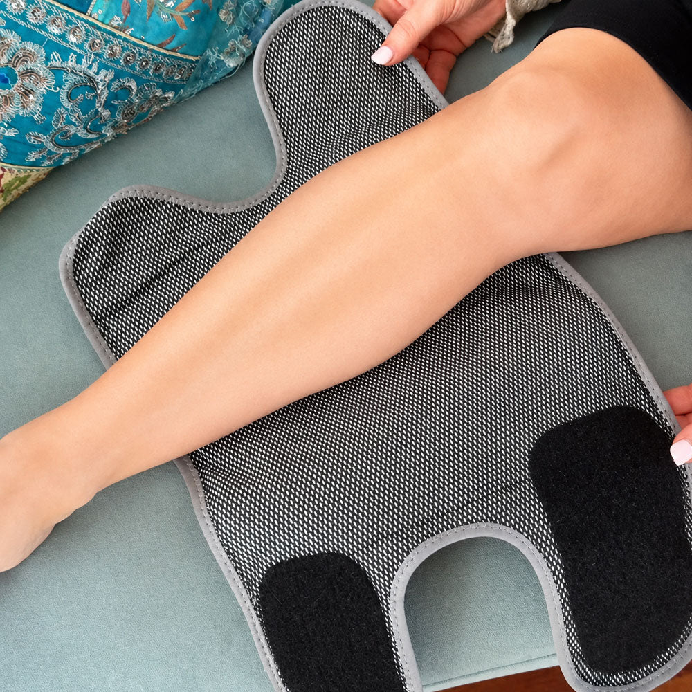 LegHush calf wrap being wrapped around the calf